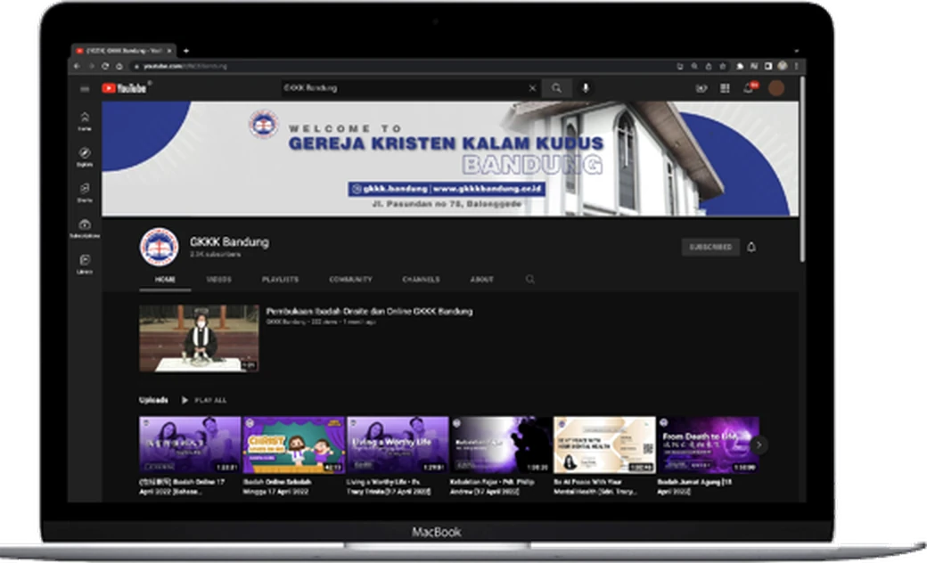 Tampilan channel YouTube GKKK Bandung